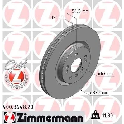 Kuva ZIMMERMANN COAT Z 400.3648.20 Jarrulevyt 330 32 8/5 5 112 tuuletettu sisältä pinnoitettu hiiliteräs MERCEDES BENZ: ML sarja, R sarja