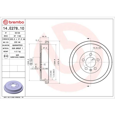 Kuva BREMBO 14.E278.10 Jarrurumpu 228,6