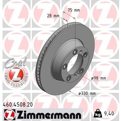 Kuva ZIMMERMANN COAT Z 460.4508.20 Jarrulevyt 330 28 7/5 5 130 tuuletettu sisältä pinnoitettu PORSCHE: Panamera Sport Turismo