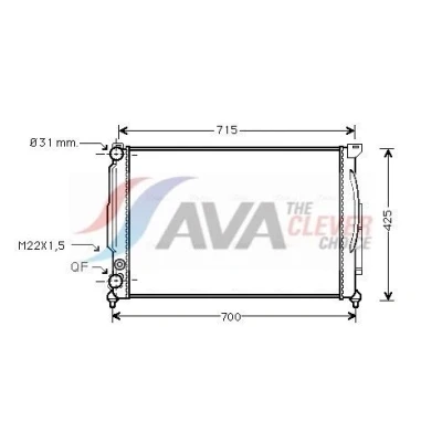 Kuva AVA COOLING SYSTEMS AIA2105 Jäähdytin Alumiini 632mm 415, 398mm 34mm Ilman nestesäiliötä Jäähdytysrivat mekaan. kiinnitetyt AUDI: A6 C5 Avant