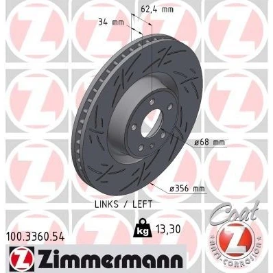 Kuva ZIMMERMANN Jarrulevy AUDI: A6 C7 Allroad 34mm 6/5 5 aukko 112mm tuuletettu sisältä, lovella pinnoitettu hiiliteräs 100.3360.54 4G0615301AC,4G0615301C
