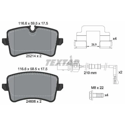 Kuva TEXTAR 2521403 Jarrupalat Sis. kulumisenilmaisimen AUDI: A6 C7 Avant, A7 Sportback, Sedan, PORSCHE: Macan