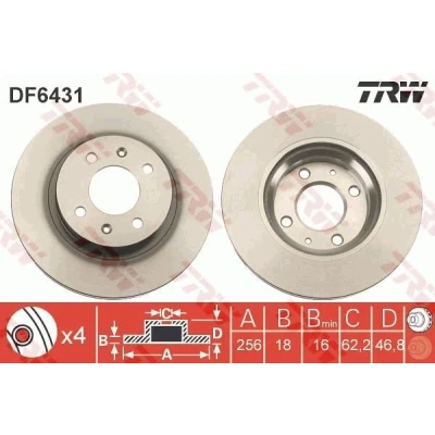 Kuva TRW DF6431 Jarrulevyt 256 18 4 100 Tuuletettu Lakattu HYUNDAI: i20 I Hatchback