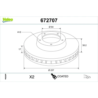 Kuva Jarrulevy Tuuletettu, Etuakseli Valeo 672707 citroën c zero, mitsubishi i, peugeot ion OE 1612090780, 4249L5, 4249 L5