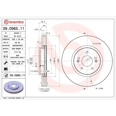 Kuva BREMBO Jarrulevy 325mm 30mm 5 tuuletettu sisältä pinnoitettu hiiliteräs 09.D965.11 Jarrulevyt