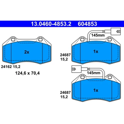 Kuva ATE 13.0460 4853.2 Jarrupalat Sis. kulumisenilmaisimen ABARTH: 500 / 595 695 Hatchback, ALFA ROMEO: MiTo