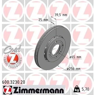 Kuva ZIMMERMANN COAT Z 600.3230.20 Jarrulevyt 256 25 5/4 4 100 Tuuletettu, ulko pinnoitettu hiiliteräs VOLKSWAGEN: Lupo / 3L, Polo III Hatchback