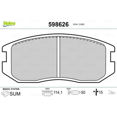 Kuva VALEO 598626 Jarrupalat Etuakseli ilman kulumisenilmaisinta huudonvaimennuspeltiä MITSUBISHI: Lancer 5 Limousine