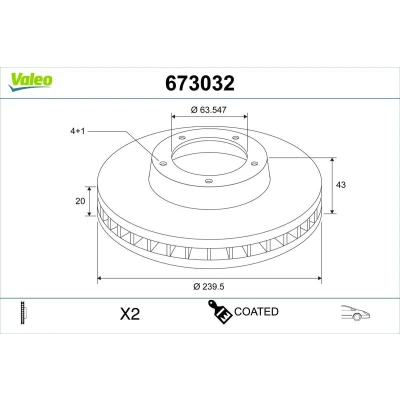 Kuva Jarrulevy Tuuletettu, Etuakseli Valeo 673032 ford, mazda OE 1018277, 1019604, 1066271