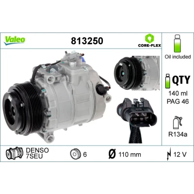 Kuva VALEO 813250 Ilmastoinnin Kompressori 7SEU 12 PAG 46 R 134a kompressoriöljyllä BMW: 3 Touring, 5 Sedan, Sedan