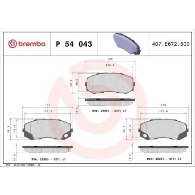 Kuva BREMBO P 54 043 Jarrupalat Kulumisenilmaisemelle Ilman tarvikkeita MITSUBISHI: Canter 7.Generation
