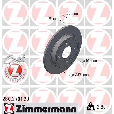 Kuva ZIMMERMANN Jarrulevy 9mm 7/4 4 aukko 100mm täysi pinnoitettu 280.2701.20 42510TZEJ00 Jarrulevyt