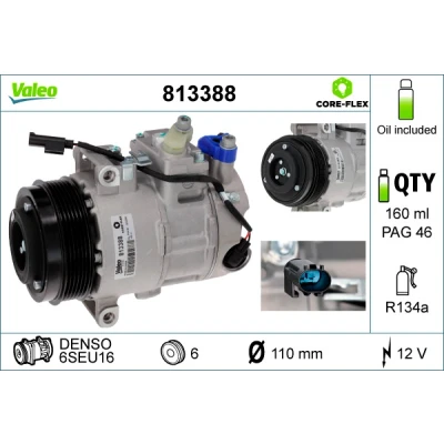 Kuva VALEO NEW ORIGINAL PART 813388 Ilmastoinnin Kompressori 6SEU16 12 PAG 46 R 134a kompressoriöljyllä MERCEDES BENZ: C sarja T modell, E Sedan