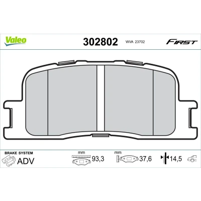 Kuva VALEO 302802 Jarrupalat Taka akseli ilman kulumisenilmaisinta ruuveja, Huudonvaimennuspellillä TOYOTA: Camry V Sedan