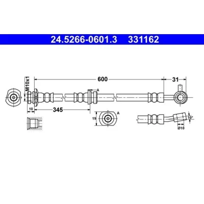 Kuva ATE 24.5266 0601.3 Jarruletku 600 M10x1 NISSAN: Qashqai 2, / Qashqai+2 I