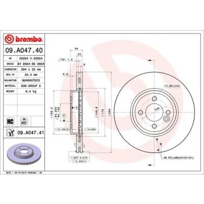 Kuva BREMBO COATED DISC LINE 09.A047.41 Jarrulevyt 294 22 4 tuuletettu sisältä pinnoitettu hiiliteräs MINI: Hatchback, Cabriolet