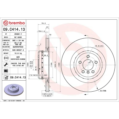 Kuva BREMBO TWO PIECE DISCS LINE 09.C414.13 Jarrulevyt 385 24 5 tuuletettu sisältä, kaksiosainen jarrulevy pinnoitettu hiiliteräs Ruuveilla BMW: X5, X6