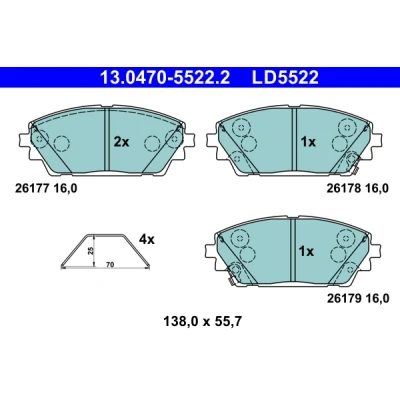 Kuva ATE 13.0470 5522.2 Jarrupalat akustisella kulumavaroittimella Tarvikkeilla MAZDA: 3 Hatchback