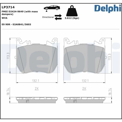 Kuva DELPHI LP3714 Jarrupalat Kulumisenilmaisemelle Huudonvaimennuspellillä Ilman tarvikkeita