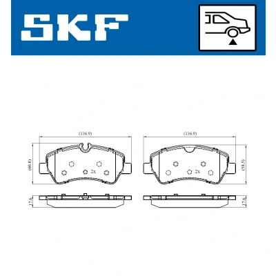 Kuva SKF VKBP 90102 Jarrupalat Kulumisenilmaisemelle Tarvikkeilla FORD: Transit V363 Van, Bussi, Tourneo Custom V362 Bussi