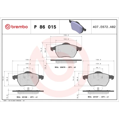 Kuva BREMBO P 86 015 Jarrupalat PRIME LINE Ring Ilman kulumisenilmaisinta Männän lukoilla tarvikkeita VOLVO: V70 I, C70 I Coupe, S70