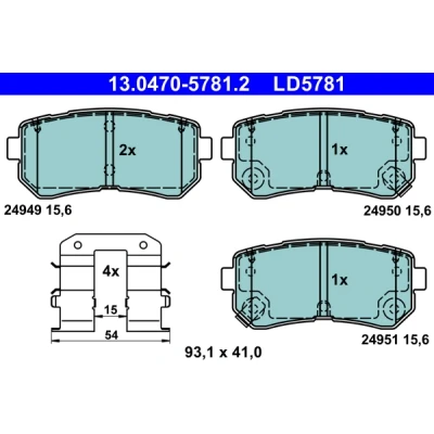Kuva ATE 13.0470 5781.2 Jarrupalat akustisella kulumavaroittimella Tarvikkeilla HYUNDAI: Tucson, Creta I SUV, ix20, KIA: Picanto II, SOUL 2