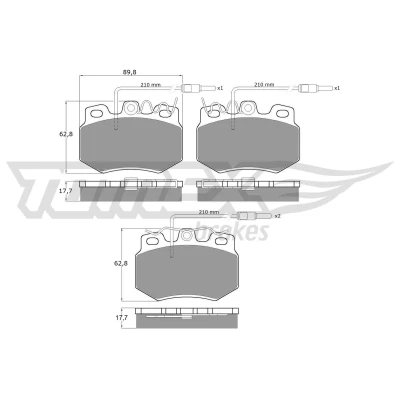 Kuva TOMEX brakes TX 10 551 Jarrupalat Etuakseli Sis. kulumisenilmaisimen CITROËN: C6 Sedan, Visa Hatchback, AX, PEUGEOT: 205 II 407 Coupe