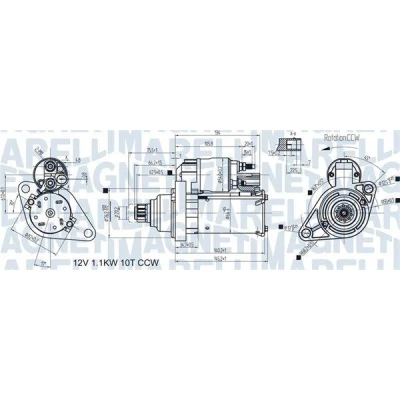 Kuva MAGNETI MARELLI 063721470010 Starttimoottori 12 1,1 10 VOLKSWAGEN: Golf 6, 5, Passat B6 Sedan, SKODA: Octavia 2 Combi, Superb II Farmari