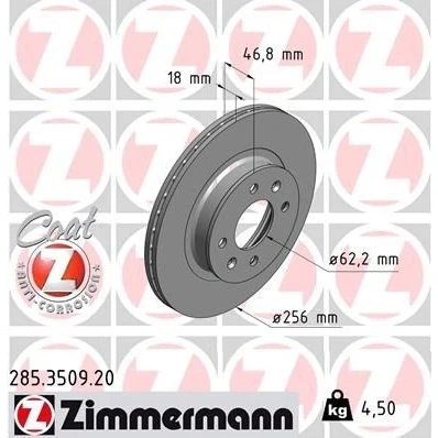 Kuva ZIMMERMANN COAT Z 285.3509.20 Jarrulevyt 256 18 6/4 4 100 tuuletettu sisältä pinnoitettu HYUNDAI: i20 I Hatchback