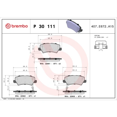 Kuva BREMBO P 30 111 Jarrupalat akustisella kulumavaroittimella Tarvikkeilla KIA: Picanto II, III