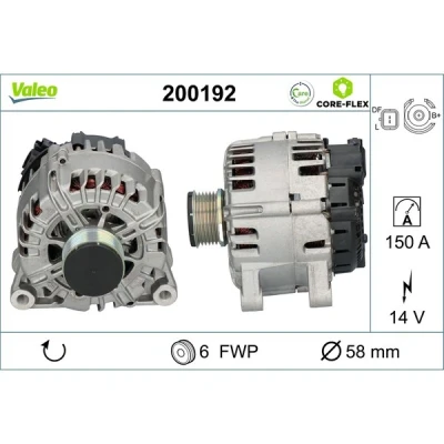 Kuva VALEO 200192 Laturi 14V 150A PEUGEOT: 5008 I, 607 Sedan, 407 SW, CITROËN: Jumpy II MPV, C5 III Farmari, C4 I Grand Picasso