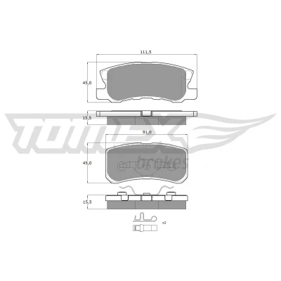Kuva TOMEX brakes TX 15 04 Jarrupalat Taka akseli MITSUBISHI: Outlander 3, 2 SUV, ASX JEEP: Compass, Patriot, DODGE: Caliber, Avenger Sedan