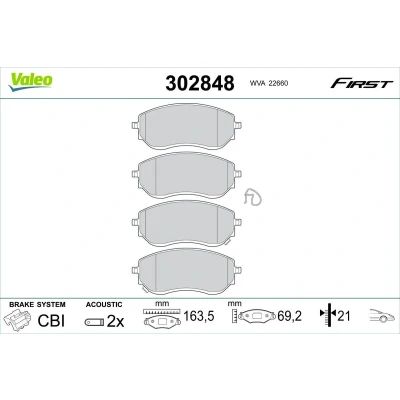 Kuva VALEO 302848 Jarrupalat Etuakseli Sis. kulumisenilmaisimen ilman ruuveja, Huudonvaimennuspellillä NISSAN: NP300 Navara Pick up