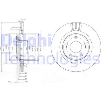 Kuva DELPHI BG4038C Jarrulevyt 294 24 5 Tuuletettu pinnoitettu käsittelemätön ilman pyöränlaakeria, ABS sensorirengasta MITSUBISHI: Outlander 2 SUV