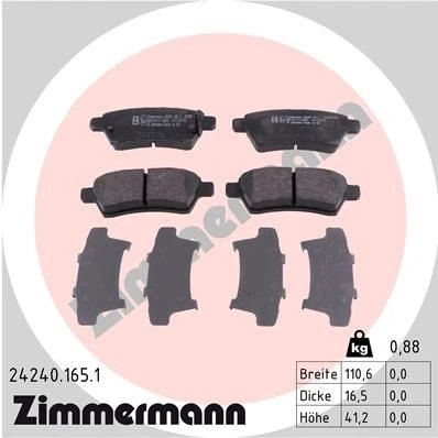 Kuva ZIMMERMANN 24240.165.1 Jarrupalat akustisella kulumavaroittimella Valokuva vastaa toimituslaajuutta NISSAN: Pathfinder 3, NP300 Navara Pick up
