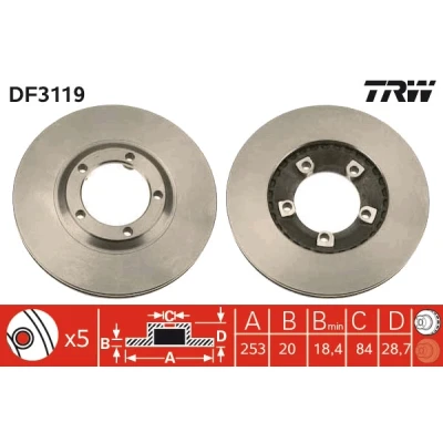 Kuva TRW DF3119 Jarrulevyt 253 20 5 104 Tuuletettu Lakattu