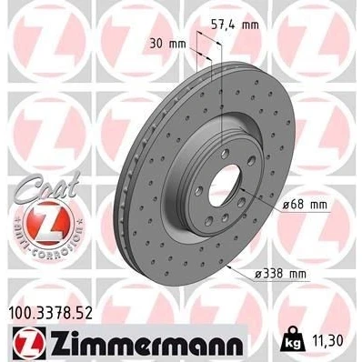 Kuva ZIMMERMANN SPORT COAT Z 100.3378.52 Jarrulevyt 338 30 6/5 5 112 tuuletettu sisältä, reijitetty pinnoitettu hiiliteräs AUDI: A4 B9 Avant, Q5