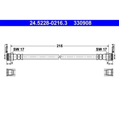 Kuva ATE 24.5228 0216.3 Jarruletku 215 FIAT: Punto II Hatchback, PEUGEOT: 505 Farmari, Sedan, ABARTH: Evo