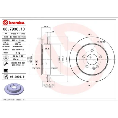 Kuva BREMBO COATED DISC LINE 08.7936.11 Jarrulevyt 285 15 5 täysi pinnoitettu hiiliteräs Ruuveilla MERCEDES BENZ: ML sarja