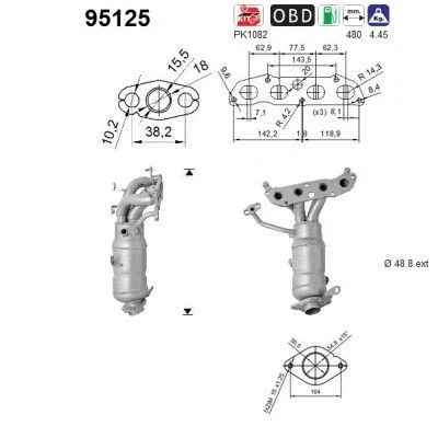 Kuva AS 95125 Katalysaattori Euro 5 TOYOTA: Yaris II Hatchback, Auris Hatchback