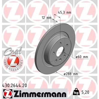 Kuva ZIMMERMANN COAT Z 430.2644.20 Jarrulevyt 288 12 6/5 5 105 täysi pinnoitettu OPEL: Astra K Sports Tourer, Hatchback
