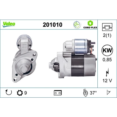 Kuva VALEO REMANUFACTURED PREMI 201010 Starttimoottori 12 0,85 9 RENAULT: TWINGO 1, CLIO 3, DACIA: Sandero I