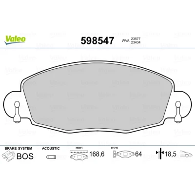 Kuva VALEO 598547 Jarrupalat Etuakseli Sis. kulumisenilmaisimen ilman huudonvaimennuspeltiä FORD: FIESTA 6, Transit Mk5 Bussi, Van
