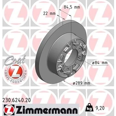 Kuva ZIMMERMANN COAT Z 230.6240.20 Jarrulevyt 289 22 8/8 8 108 täysi pinnoitettu IVECO: DAILY V Van / Farmari, 3 Kasten/Kombi, 4 Kasten/Kombi