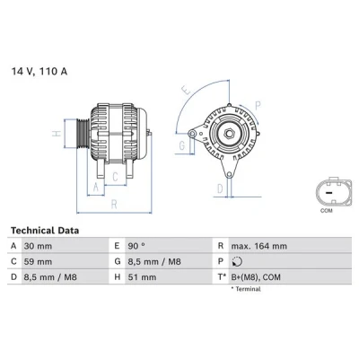 Kuva BOSCH 0 986 084 760 Laturi 14V 110A SEAT: Ibiza 4 ST, VOLKSWAGEN: Polo V Hatchback