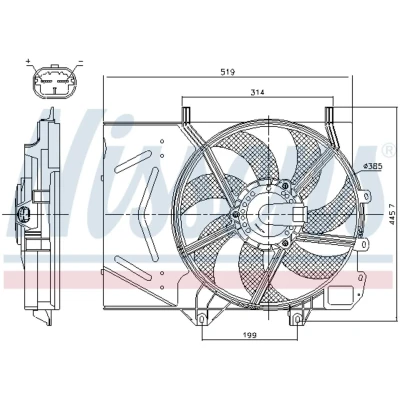 Kuva NISSENS 85986 Jäähdyttimen Tuuletin 385 12 288 ilman integroitua säädintä CITROËN: C3 I Hatchback, C2 Picasso