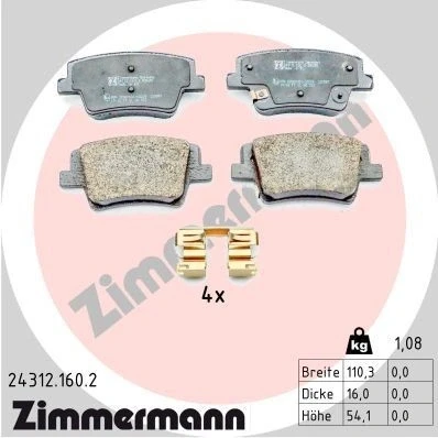 Kuva ZIMMERMANN 24312.160.2 Jarrupalat Sis. kulumisenilmaisimen Valokuva vastaa toimituslaajuutta, liukulevyllä