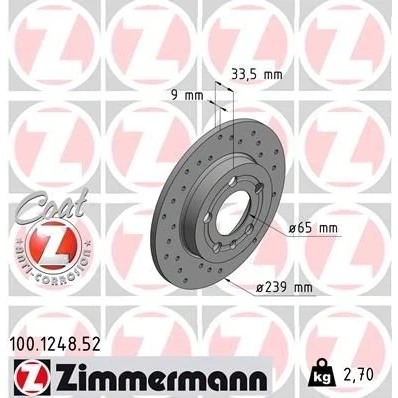 Kuva ZIMMERMANN SPORT COAT Z 100.1248.52 Jarrulevyt 239 9 6/5 5 100 täysi, reijitetty pinnoitettu VOLKSWAGEN: Golf 4 Variant, 4, Bora Sedan