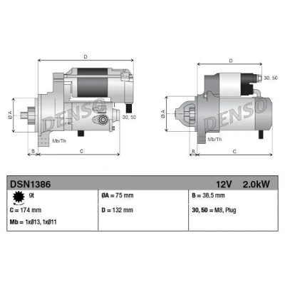 Kuva DENSO DSN1386 Starttimoottori 12 2,0 9 HONDA: ACCORD 8 Kombi, CR V 3