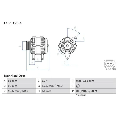 Kuva BOSCH 0 986 082 380 Laturi 14V 120A OPEL: Corsa D Hatchback